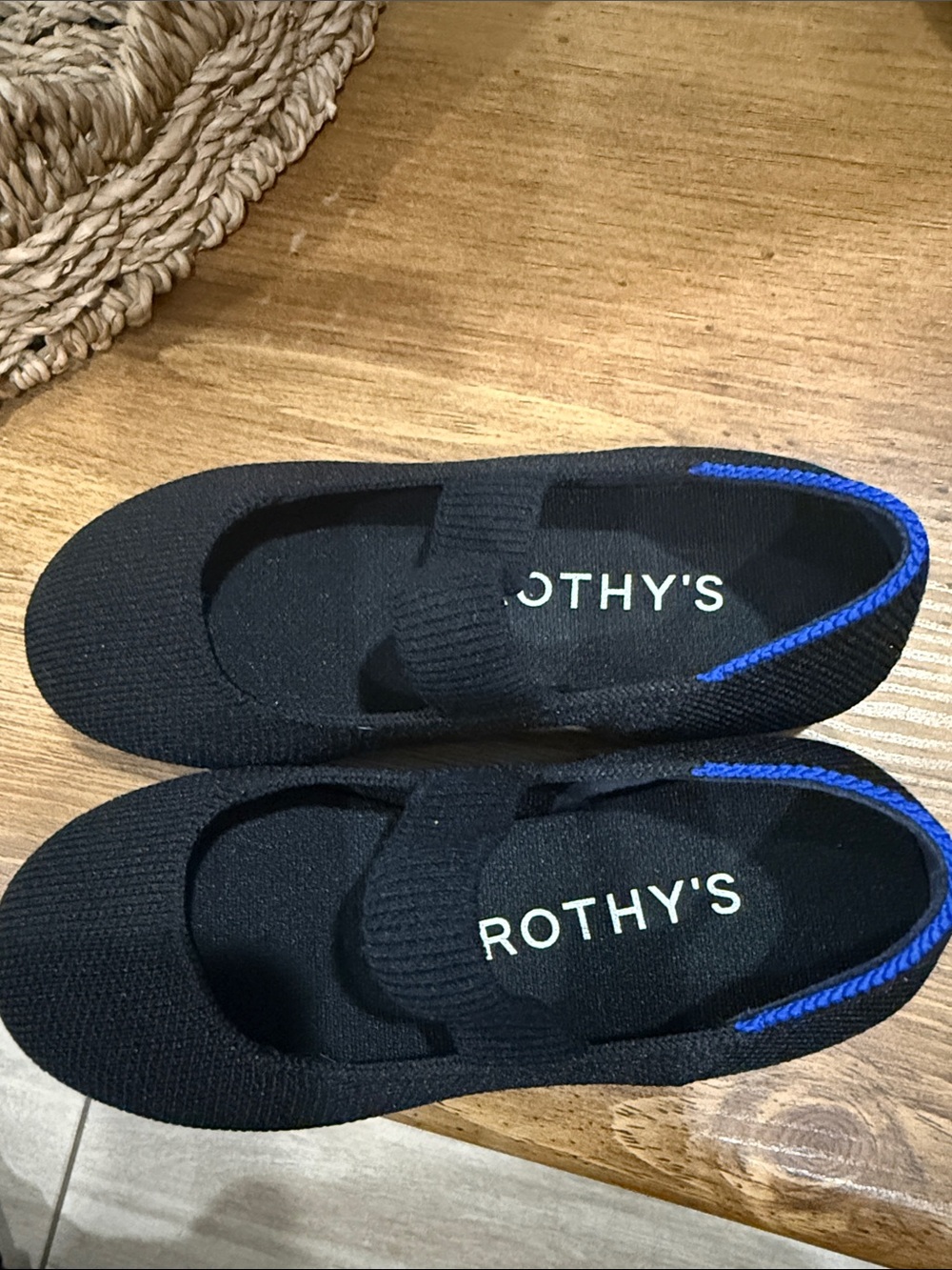 Rothy's Kids Black Knit Mary Jane with Blue Accent
